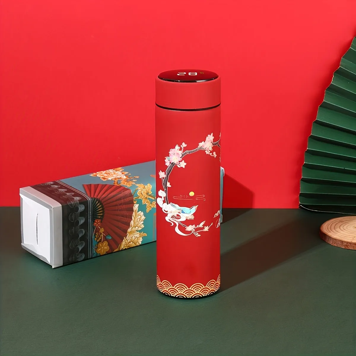 1pc, Chinese Style Vacuum Flask With Temperature Display, Insulated Water Bottles, Travel Thermal Cups, For Hot And Cold Beverages, Summer Winter Drinkware, Gifts