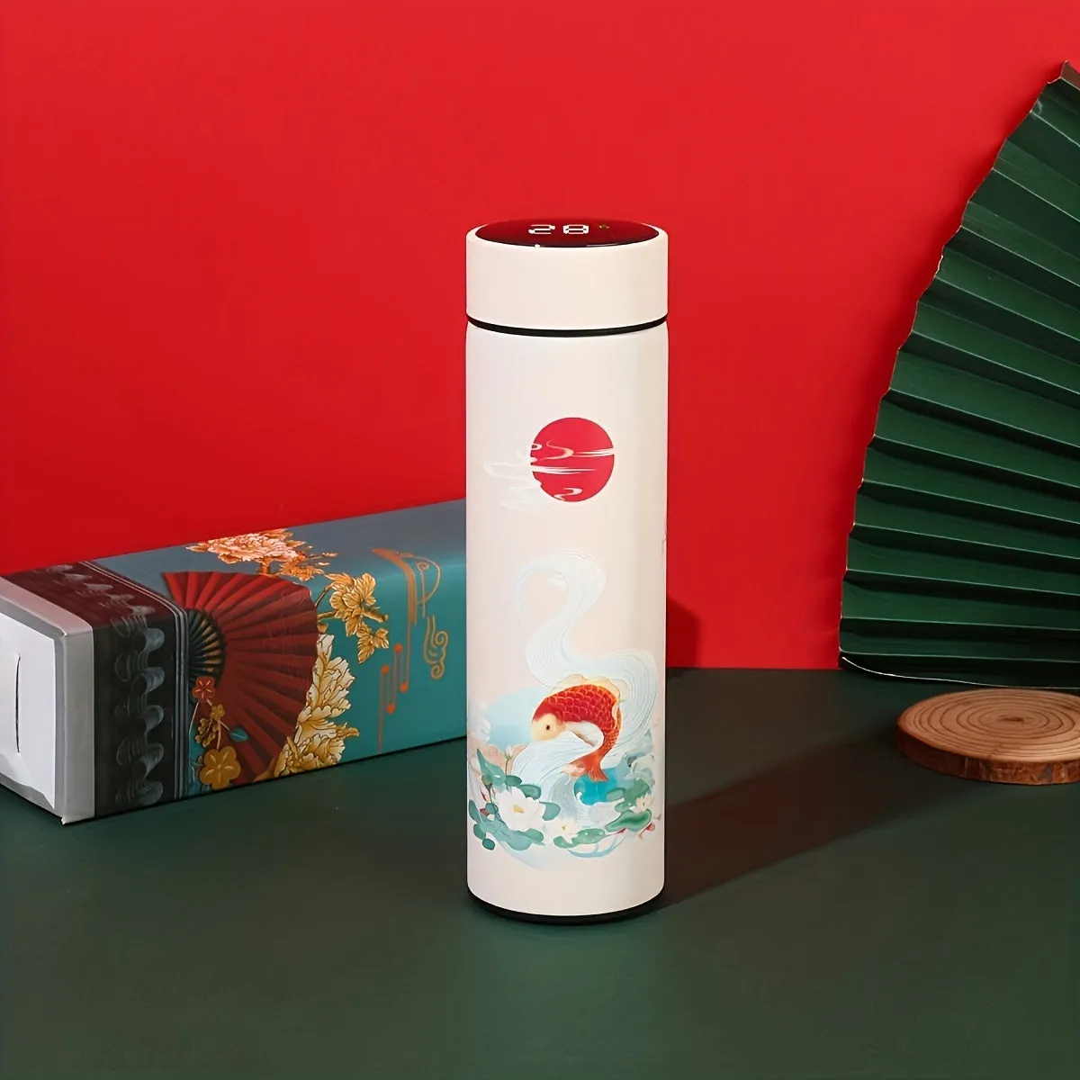 1pc, Chinese Style Vacuum Flask With Temperature Display, Insulated Water Bottles, Travel Thermal Cups, For Hot And Cold Beverages, Summer Winter Drinkware, Gifts