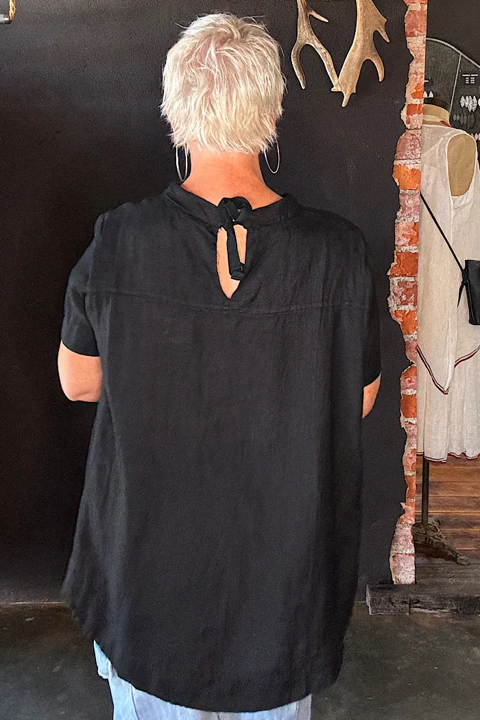 ADÉLINE LINEN SWING TOP - BLACK