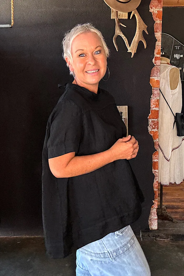ADÉLINE LINEN SWING TOP - BLACK