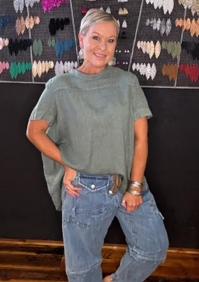 ADÉLINE LINEN SWING TOP - KHAKI