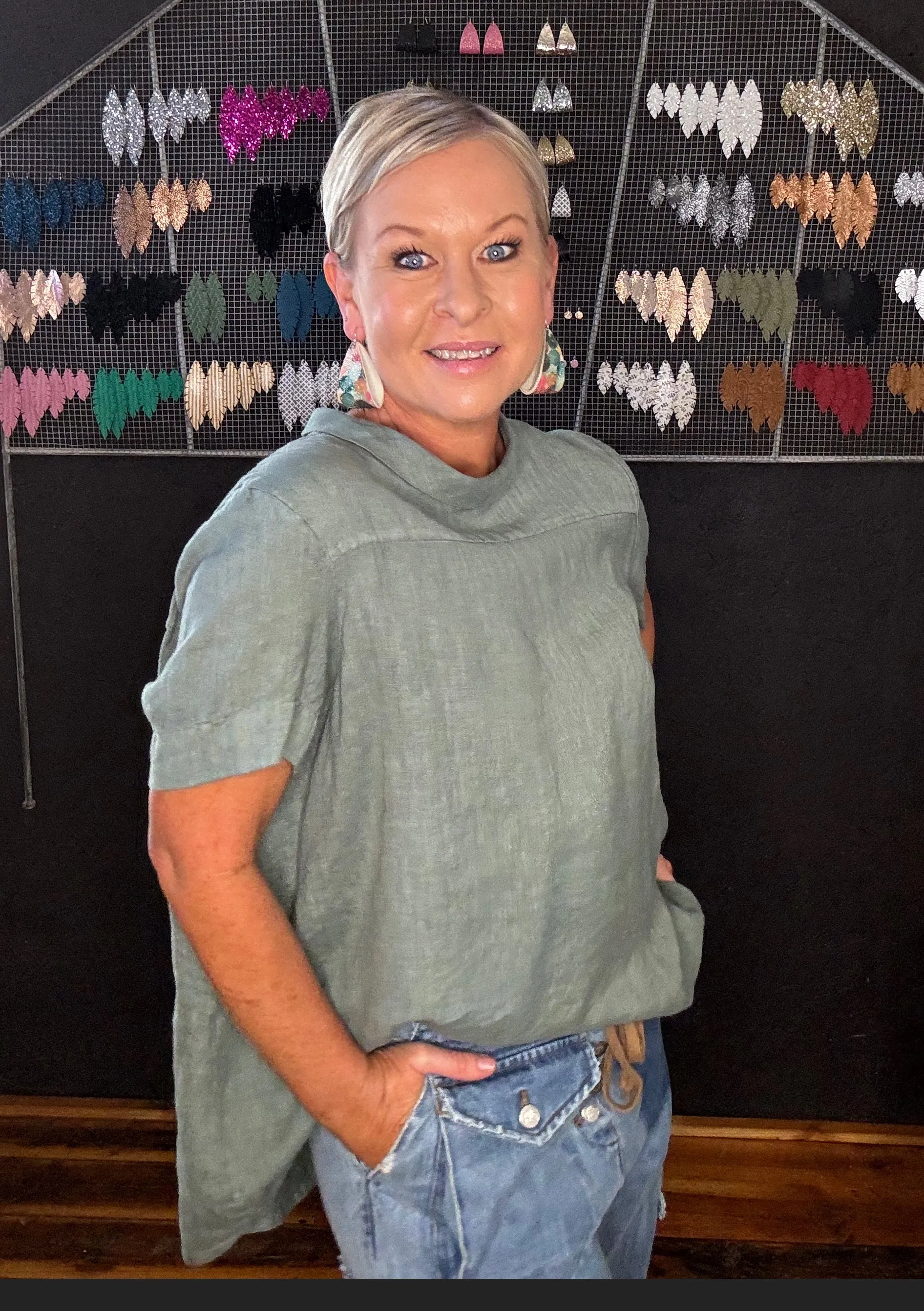 ADÉLINE LINEN SWING TOP - KHAKI