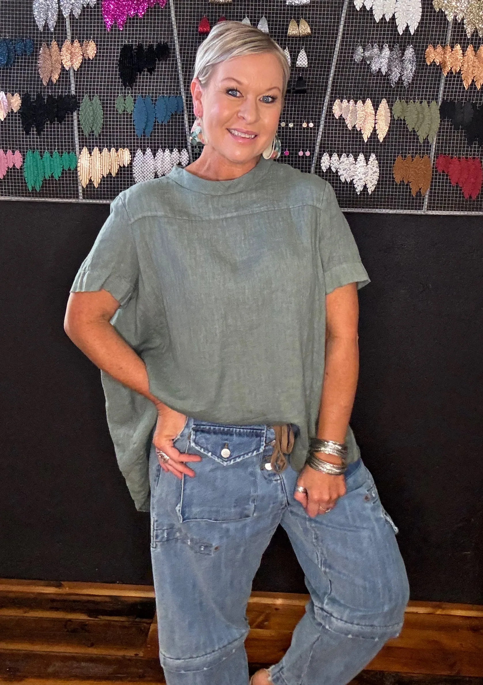 ADÉLINE LINEN SWING TOP - KHAKI