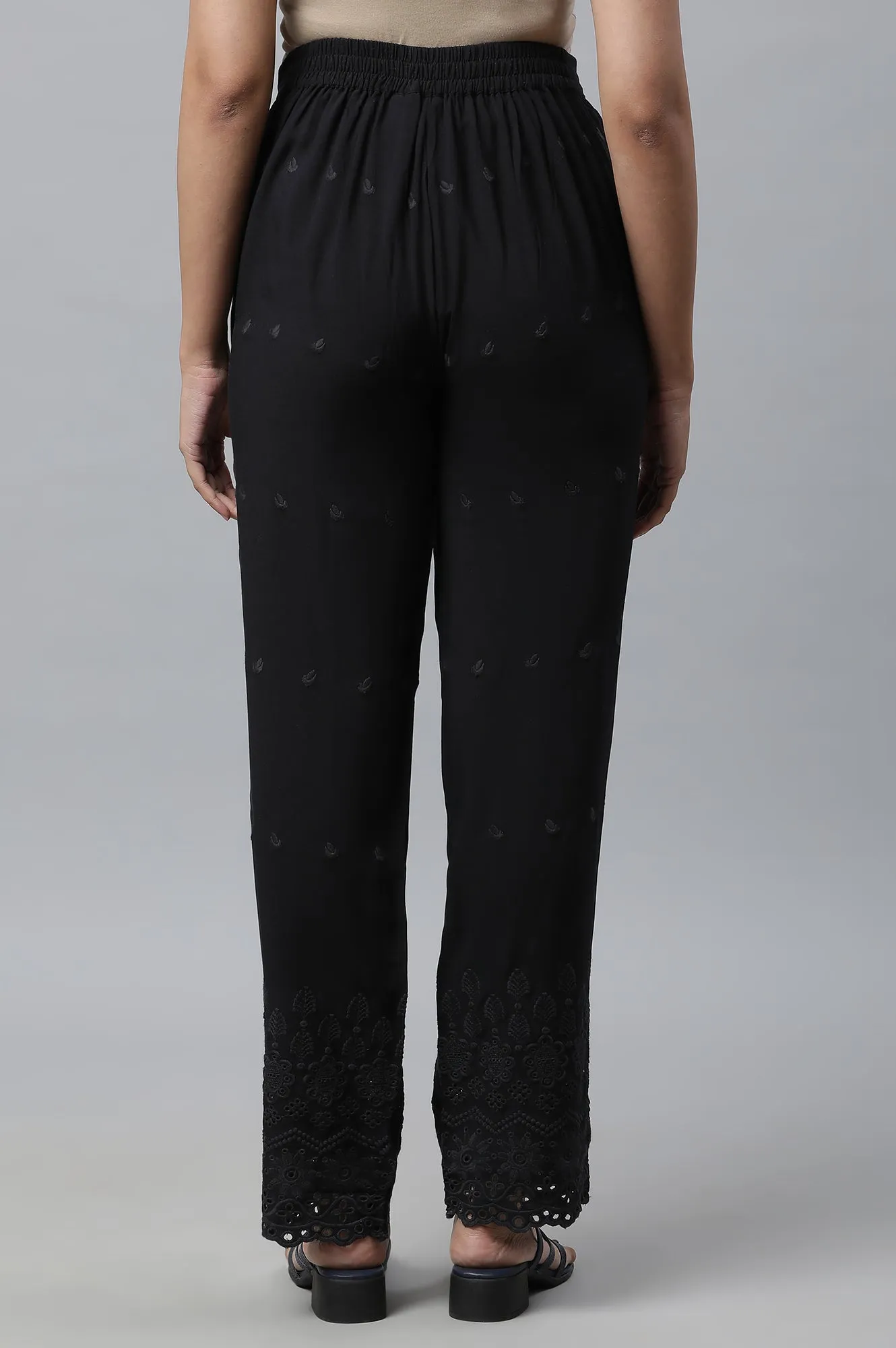 Black Schiffli Narrow Palazzo