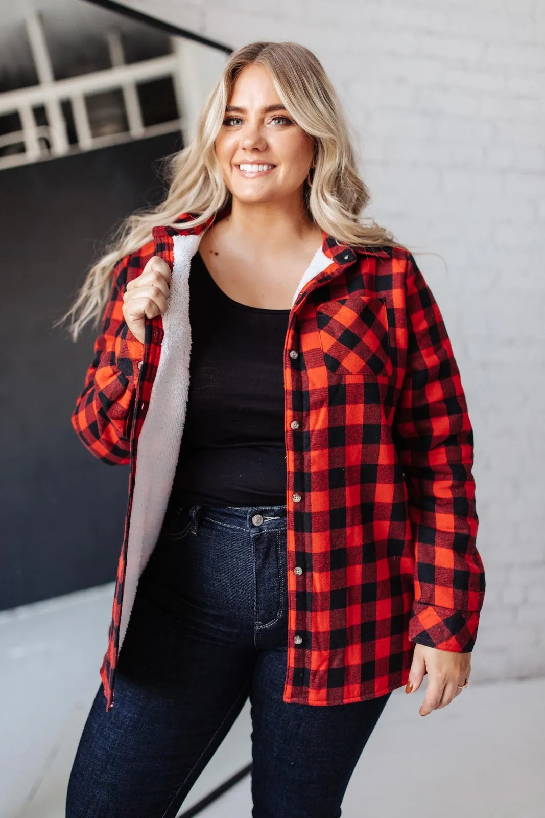Campfire Buffalo Plaid Jacket in Black/Red