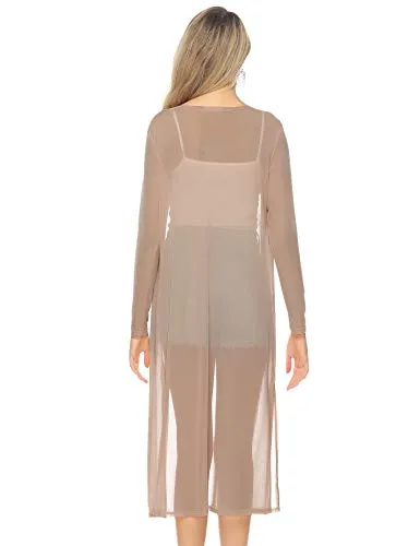 Cardigan Long Femme Lin Manches Longues Eté Outwear Sexy Elégante Ouvert Vintage - Kaki - Taille XL