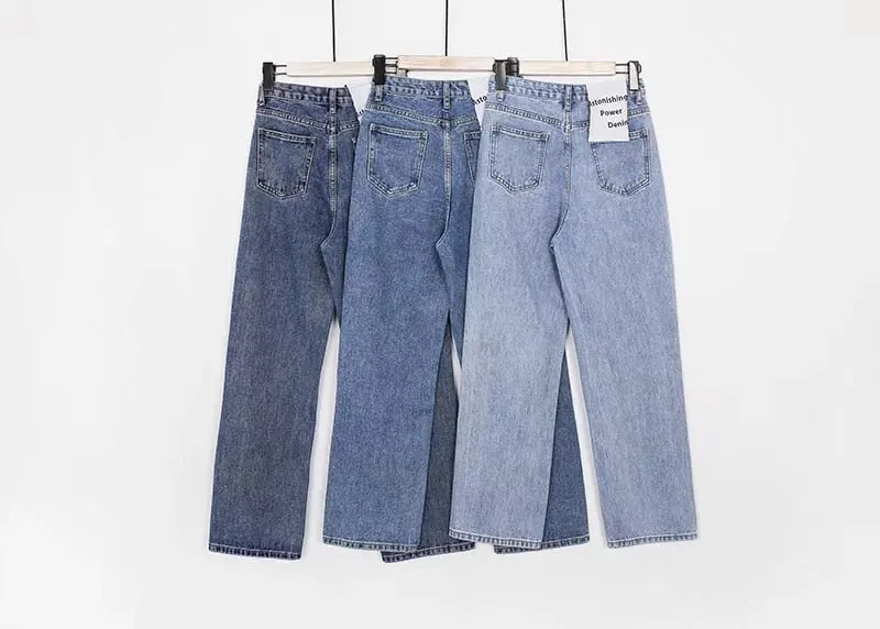 Fashion Straight High Waist Wide Leg Denim Pants