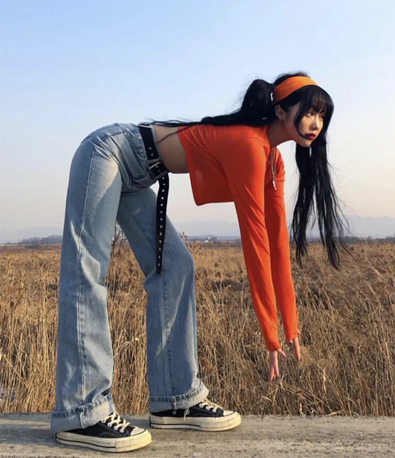 Fashion Straight High Waist Wide Leg Denim Pants