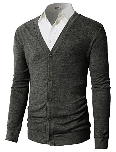 H2H Mens Casual V-neck Long Sleeves Cardigan Sweater CHARCOAL US M/Asia L (CMOCAL019)