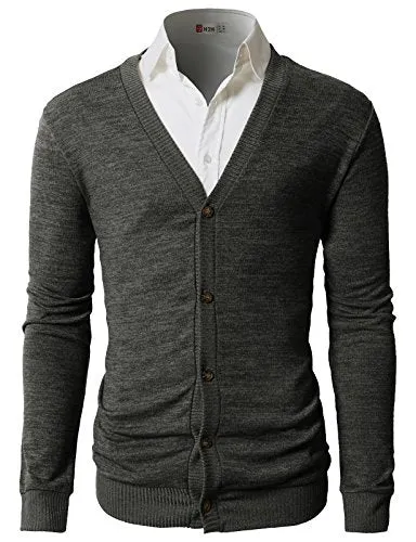 H2H Mens Casual V-neck Long Sleeves Cardigan Sweater CHARCOAL US M/Asia L (CMOCAL019)