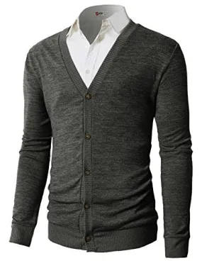 H2H Mens Casual V-neck Long Sleeves Cardigan Sweater CHARCOAL US M/Asia L (CMOCAL019)
