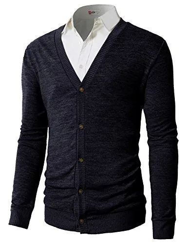 H2H Men's Cotton Blend Fashion Slim Fit Lightweight Cardigan NAVY US L/Asia XL (CMOCAL019)