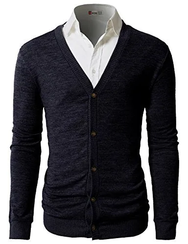H2H Men's Cotton Blend Fashion Slim Fit Lightweight Cardigan NAVY US L/Asia XL (CMOCAL019)