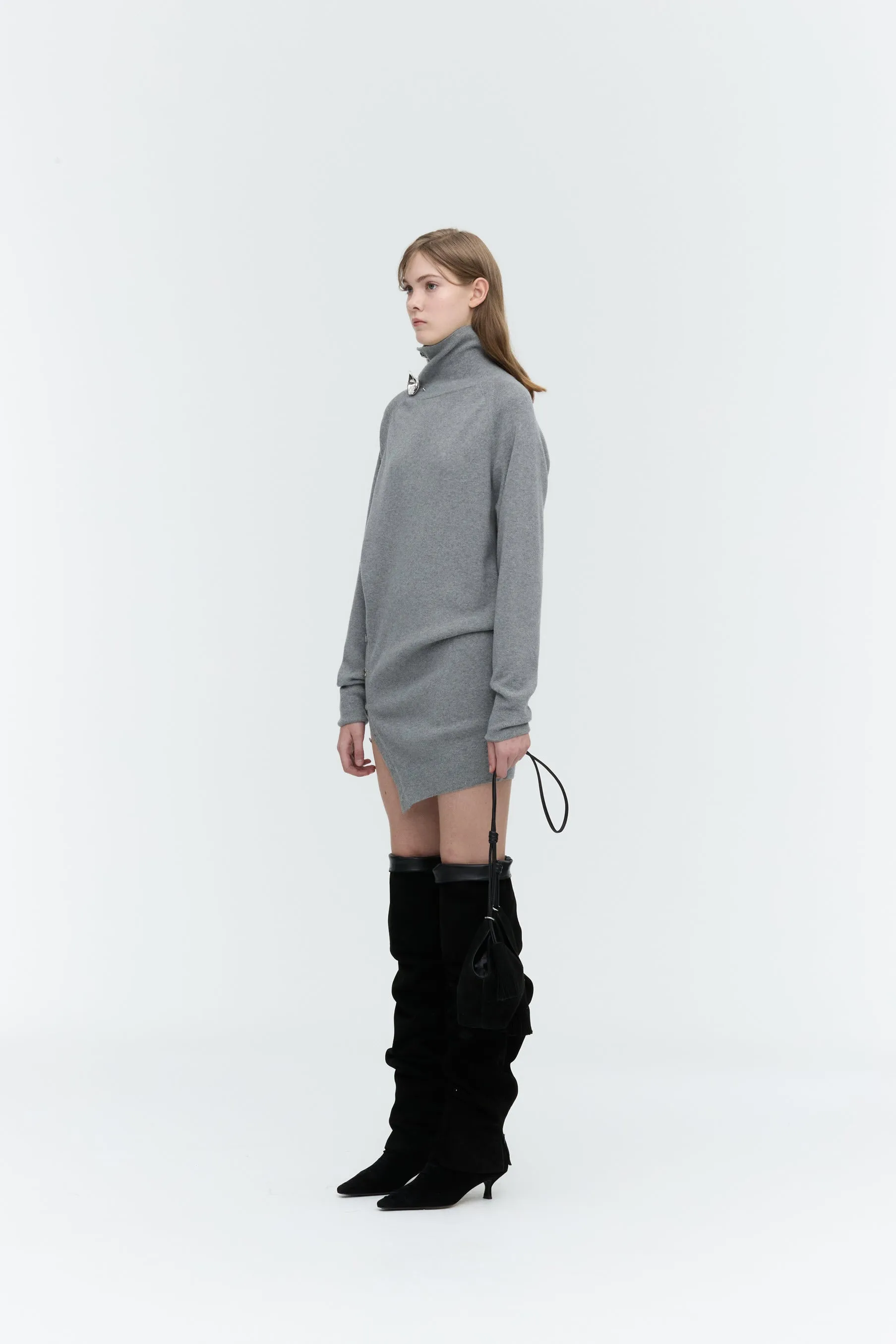 High-Neck Mini Knit Dress