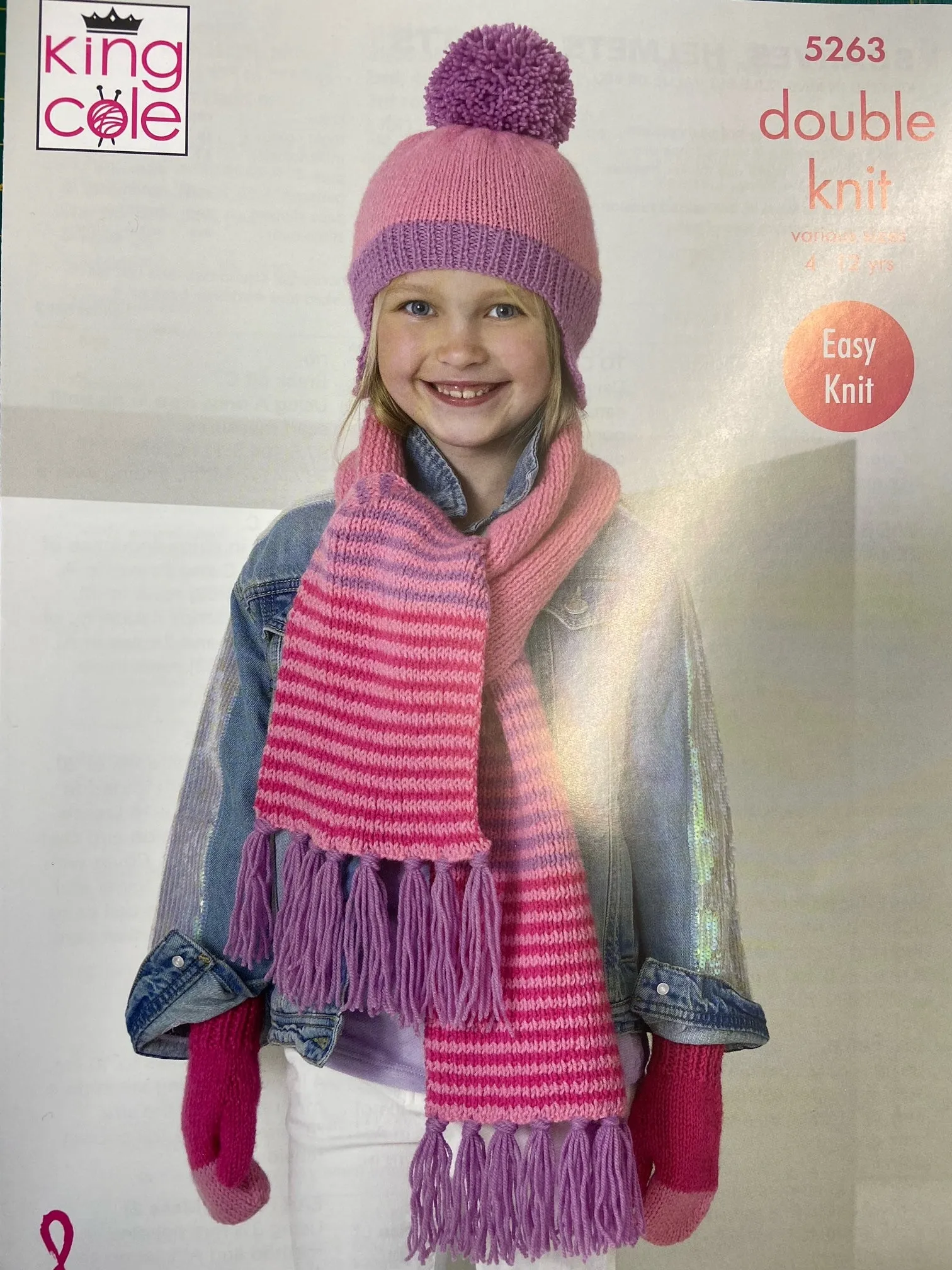 King Cole Knitting Pattern Kids Accessories Easy Knit Bobble Hat, Scarf & Mittens Double Knit DK Yarn Wool 5263