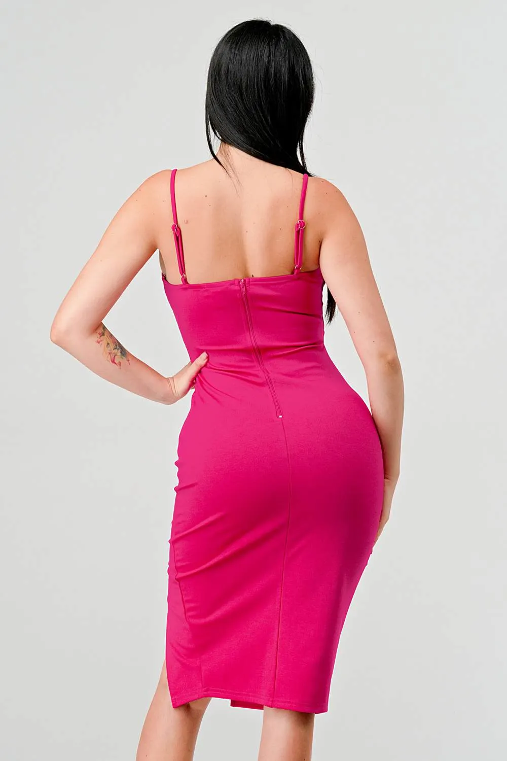 SEXY BODYCON CORSET STYLE SLITTED MIDI DRESS