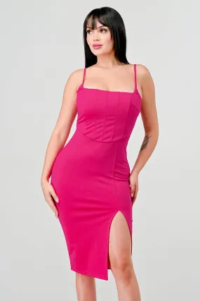 SEXY BODYCON CORSET STYLE SLITTED MIDI DRESS