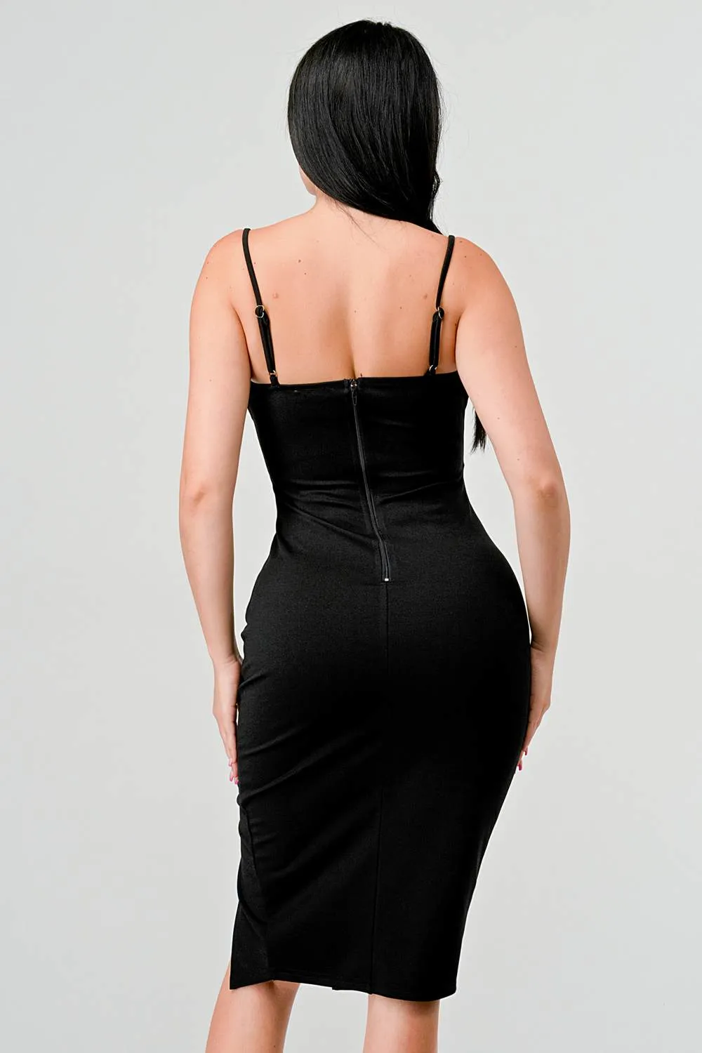 SEXY BODYCON CORSET STYLE SLITTED MIDI DRESS