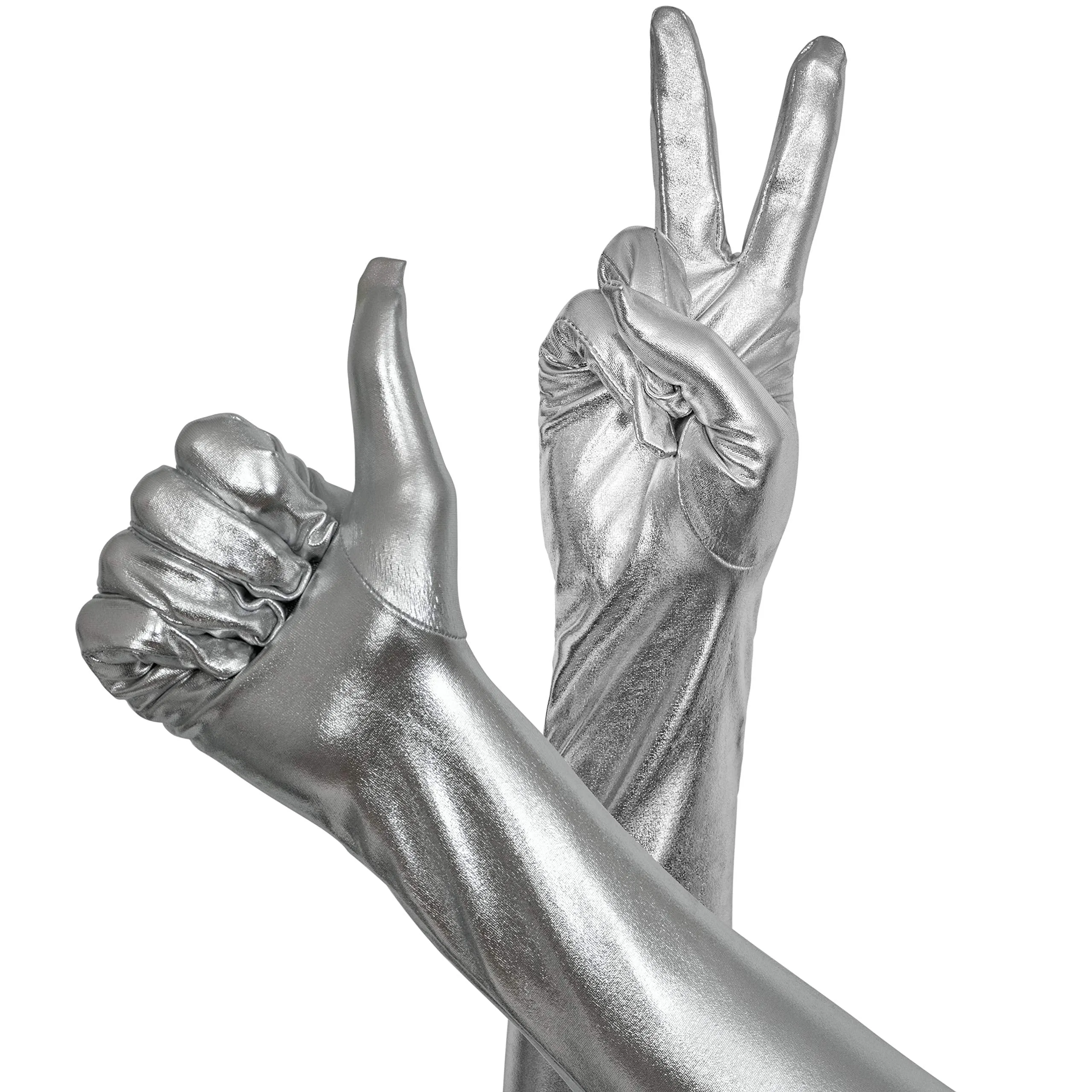 Silver Metallic Opera Gloves - Roaring 20's Fancy Flapper Elbow Evening Gloves Accessories for Women and Girls