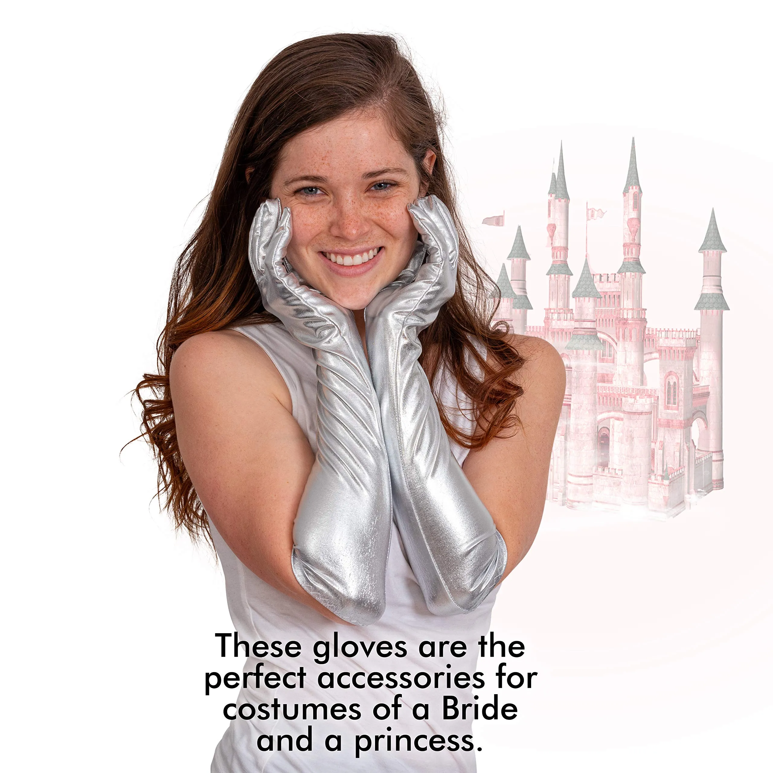 Silver Metallic Opera Gloves - Roaring 20's Fancy Flapper Elbow Evening Gloves Accessories for Women and Girls