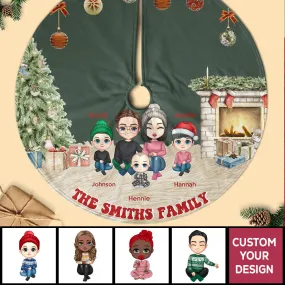 Warm And Joyful Family Gather Personalized Christmas Pencil Tree Skirt
