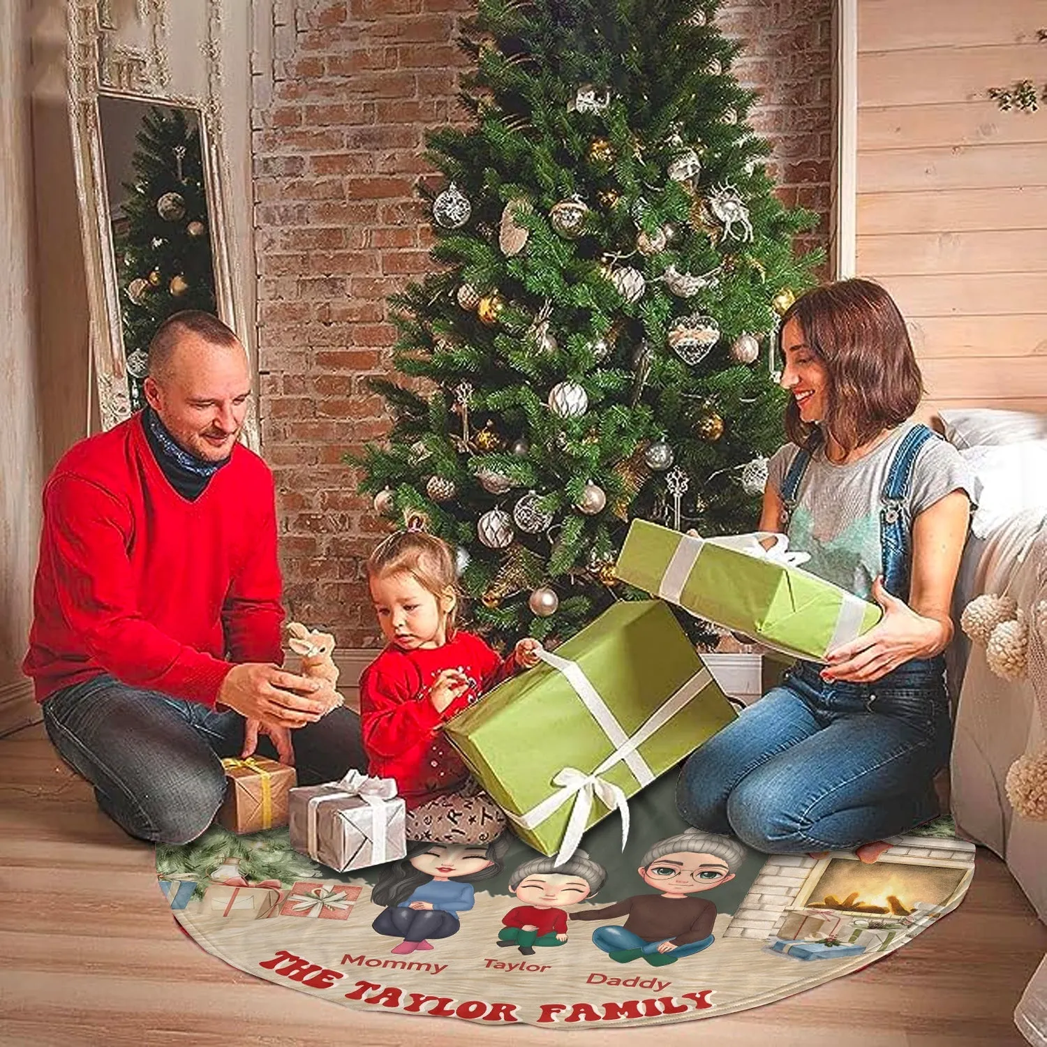 Warm And Joyful Family Gather Personalized Christmas Pencil Tree Skirt