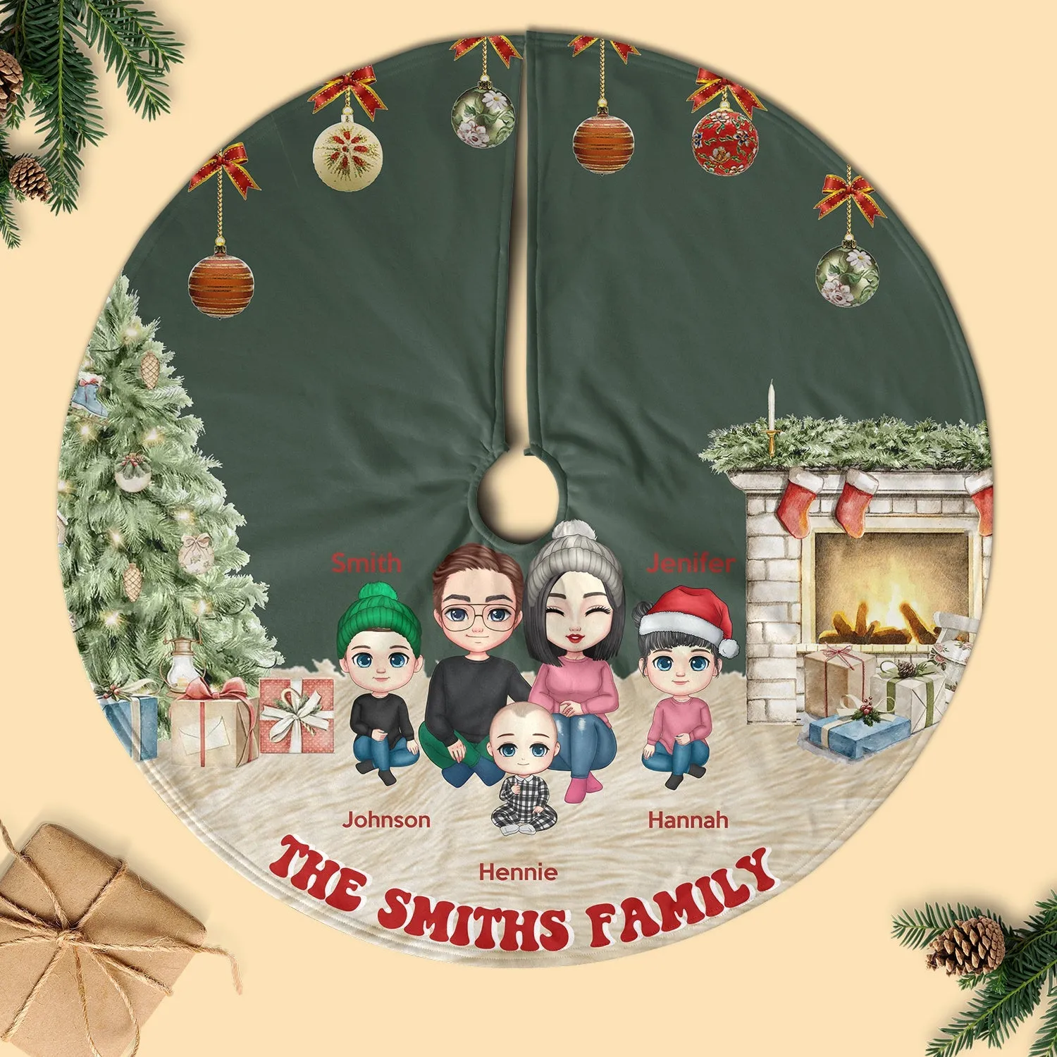 Warm And Joyful Family Gather Personalized Christmas Pencil Tree Skirt