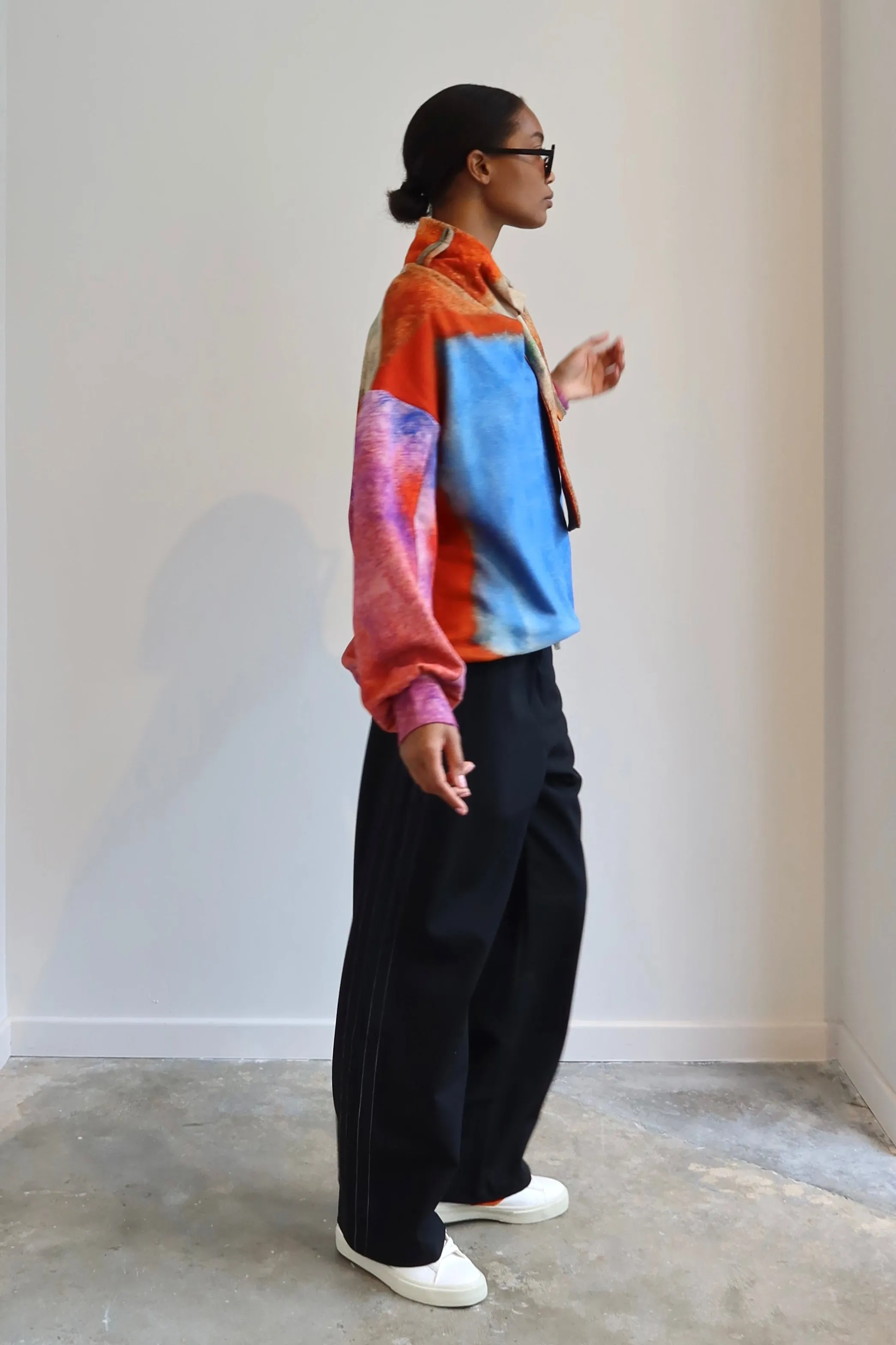Watercolor Print Tie Neck Sweater